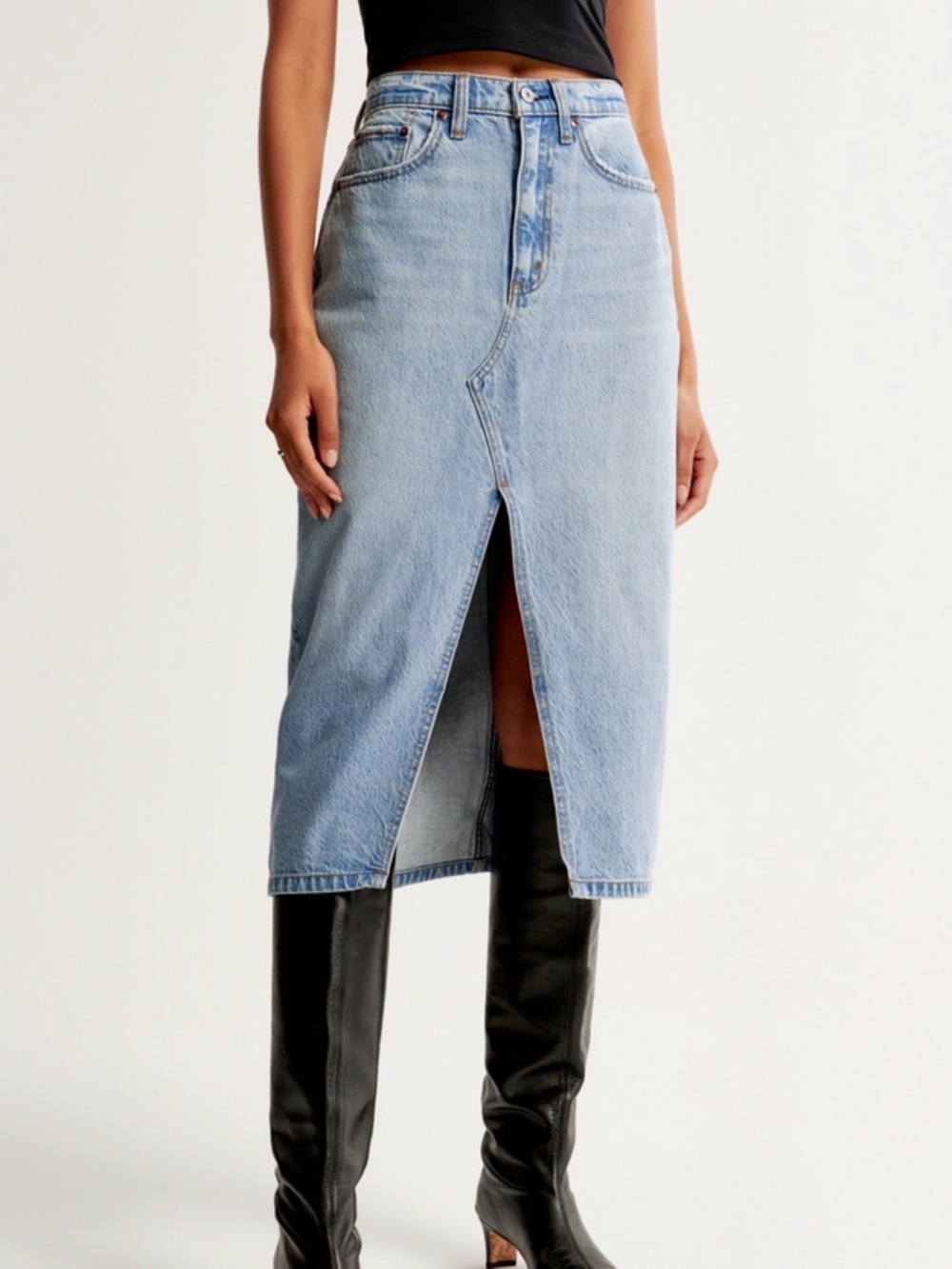 Abercrombie & Fitch Light Blue Denim Midi Skirt